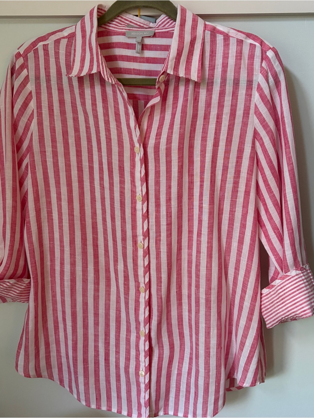 NWOT Hinson Wu Luxe Linen 3/4 Sleeve Striped Blouse, Size 10